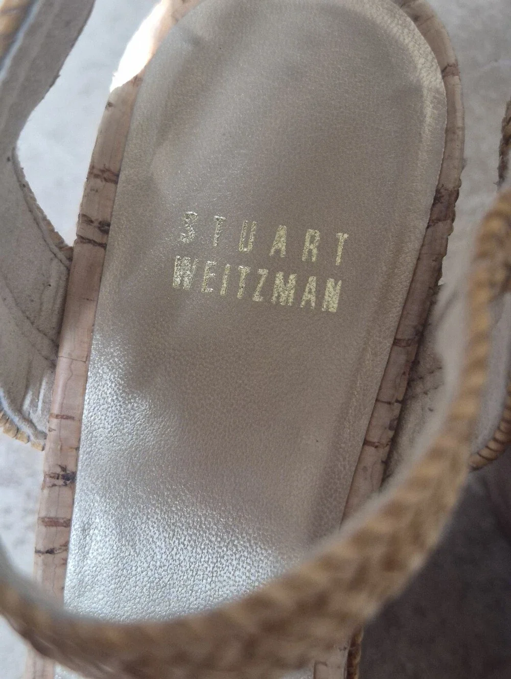 Stuart Weitzman Minx Camel Woven Cork Wedge Sandals Size 7.5 - Picture 5 of 16